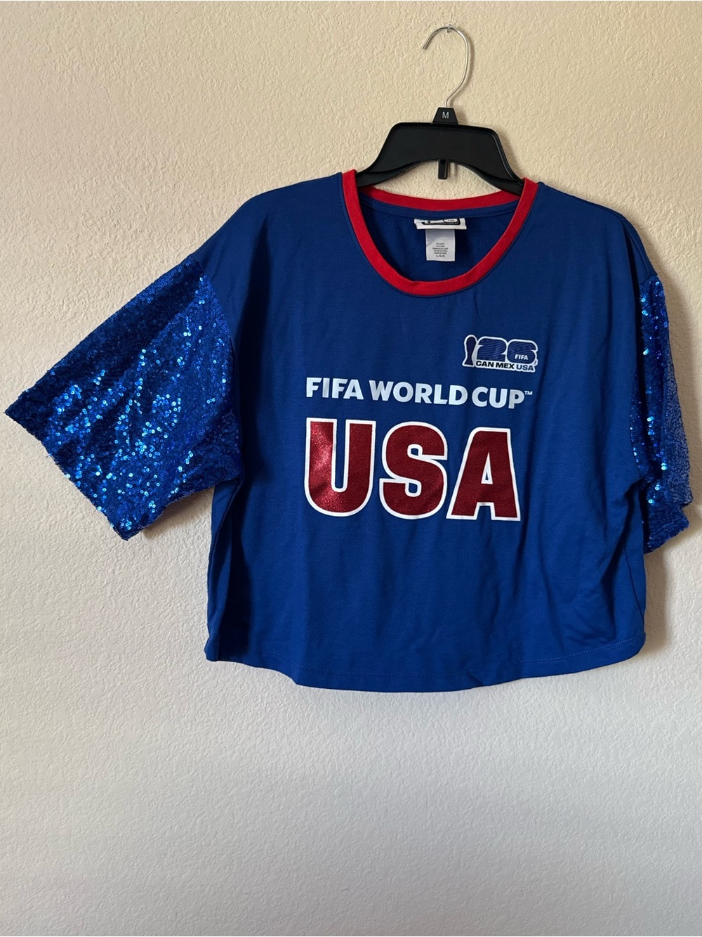 FIFA World Cup USA Team Blue Sequin Sleeve Shirt L
